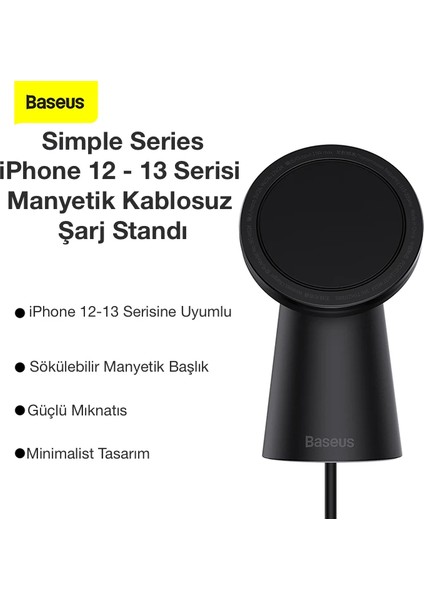 Baseus Simple iPhone 15-14 -13-12 Serisi Manyetik Kablosuz Şarj STANDI-(5775) - X855I008-R85855 modelleri