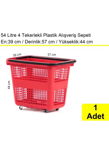 Tekerlekli Plastik Market Alışveriş El Sepeti 54 Litre Kırmızı 1 Adet fiyatları