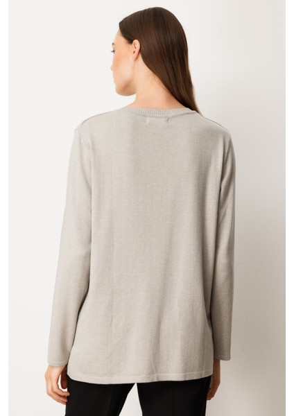 Kadın Kabartma Desenli Süs Düğmeli Triko Kazak 65358 Gri fırsatları