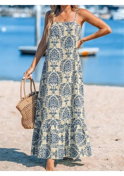 Kadın Ip Askılı Desenli Fırfırlı Süprem Elbise indirimleri