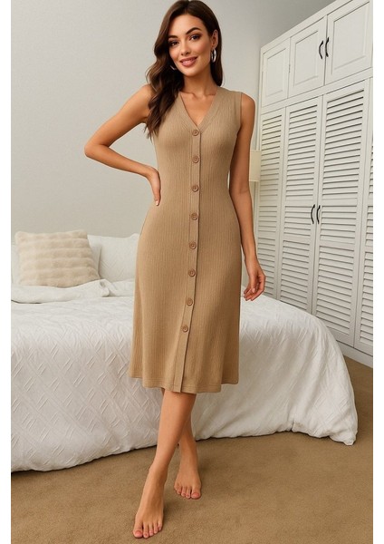 Kadın V Yakalı Önden Düğmeli Kaşkorse Elbise fiyatları