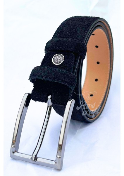 Hakiki Süet Deri Siyah Erkek Kemer 3,5 cm Orijinal Klasik Kumaş Pantolon Kemeri