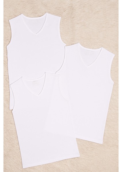 Erkek %100 Pamuklu V Yaka 3 Adet Kolsuz Beyaz Atlet LL.IL10.KE08.001