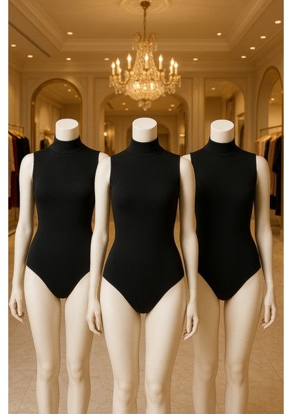 Kadın Giyim Pamuklu & Elastan 3 Adet Sıfır Kol Balıkçı Yaka Çıtçıtlı Body LL.K61.O084.001