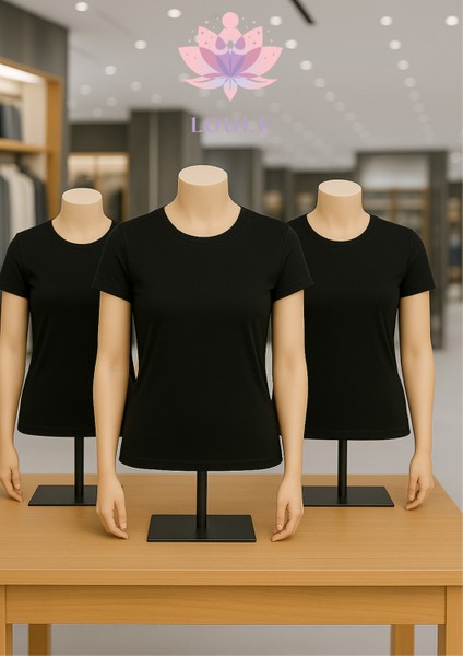 Kadın Giyim 3'lü Sıfır Yaka Pamuklu & Elastan T-Shirt LL.IL.2260.011