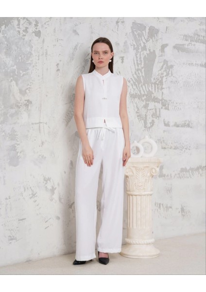Broşlu Yelek Pantolon Takım Beyaz S255821 indirimleri