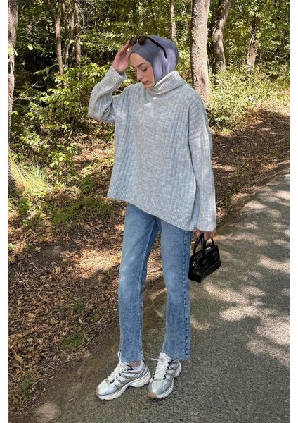 Balıkçı Yaka Kazak Gri