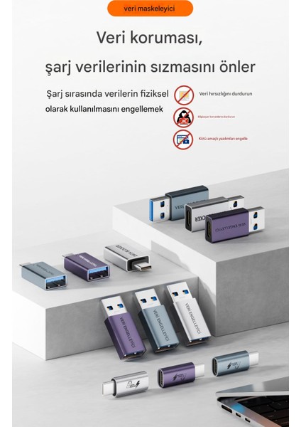 USB To Type-C Data Blocker - Veri Engelleyici Mor Otgbu modelleri