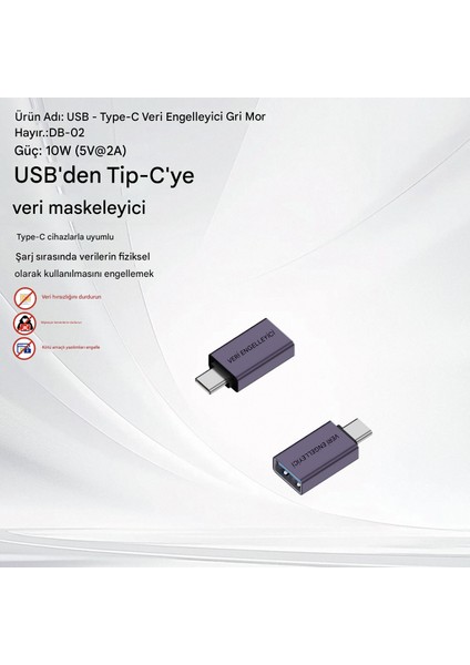 USB To Type-C Data Blocker - Veri Engelleyici Mor Otgbu