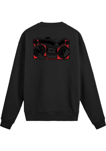 Sırt Baskılı Retro Müzik Kaset Çalar Tasarımlı Sweatshirt