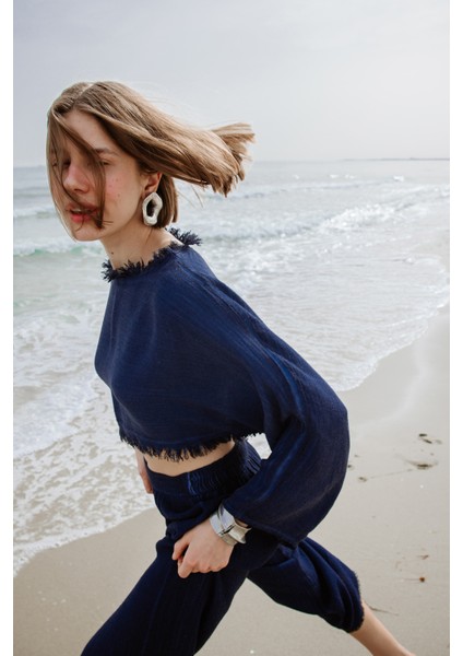 Keten Navy Crop Bluz modelleri