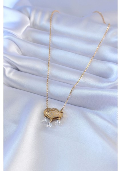 316L Çelik Gold Renk Lotus Model Zirkon Taşlı Kadın Kolye fiyatları