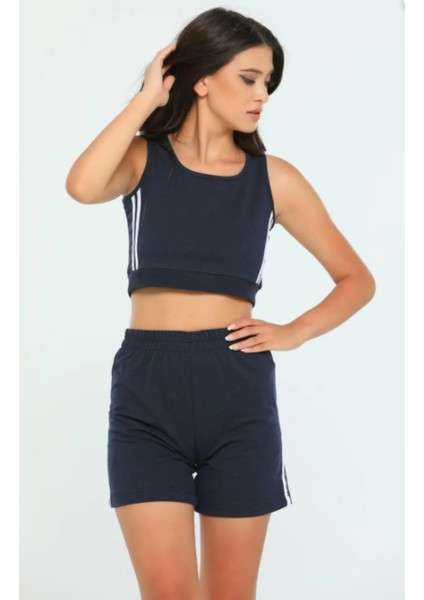 Yan Şeritli Crop Büstiyer Şort Ikili Takım