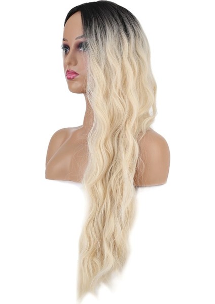 Uzun Su Dalgası Fiber Sentetik Peruk / Kahve / Platin Ombre fırsatları