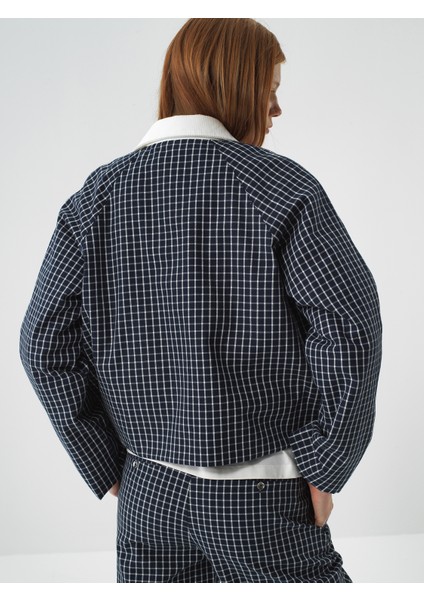 Kadın Lacivert Modern Ekose Oversize Ceket fırsatları