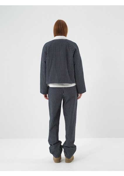 Kadın Lacivert Modern Ekose Oversize Ceket indirimleri