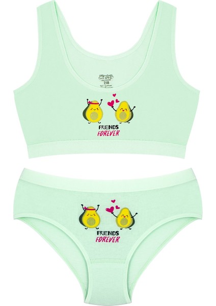 Kız Çocuk Bustiyer Külot Likralı Yeşil Friends Forever (%96 Pamuk - %4 Elastan)