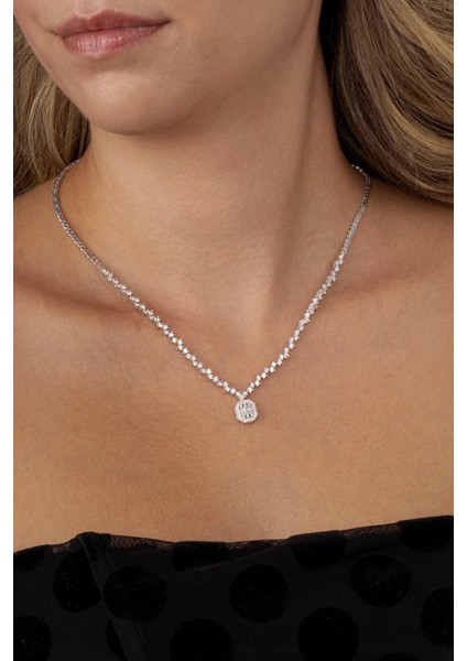 Pırlanta Montür Sıralı Tek Taş Rodyum Kaplama Baget Gümüş Kolye fiyatları