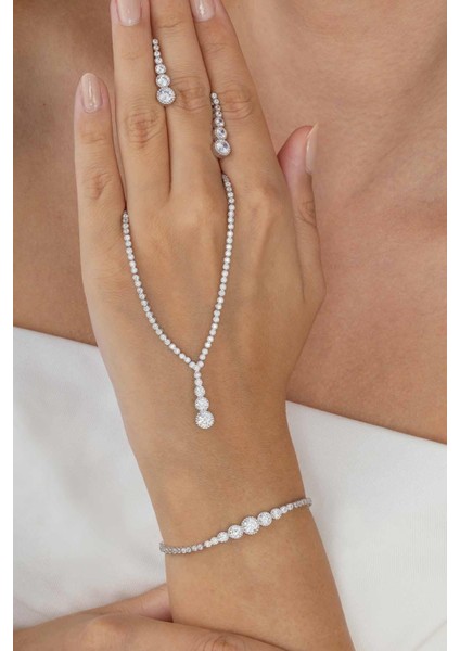 Pırlanta Montür Yuvarlak Kesim Su Yolu Gümüş Düğün Seti modelleri