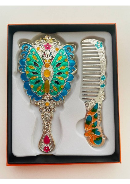 Ayna Tarak Seti, Kutulu-Metal-Hediyelik Takım, 13CM Aynalı Saç Fırçası, Tavuskuşu Figürlü fiyatları