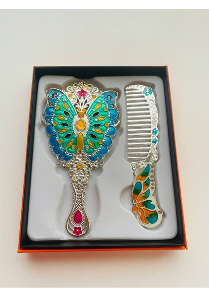 Ayna Tarak Seti, Kutulu-Metal-Hediyelik Takım, 13CM Aynalı Saç Fırçası, Tavuskuşu Figürlü fırsatları