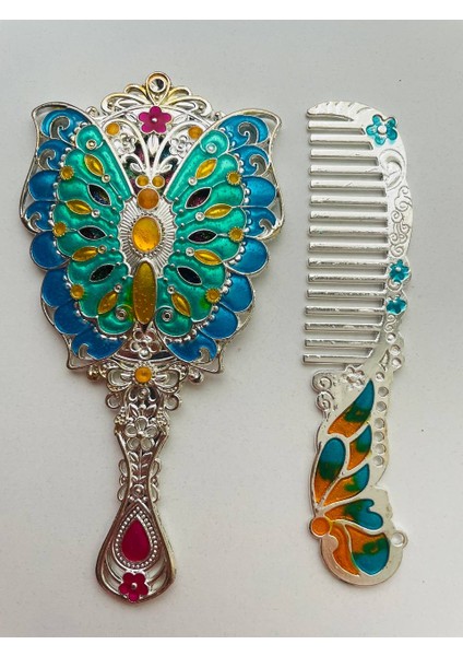 Ayna Tarak Seti, Kutulu-Metal-Hediyelik Takım, 13CM Aynalı Saç Fırçası, Tavuskuşu Figürlü indirimleri