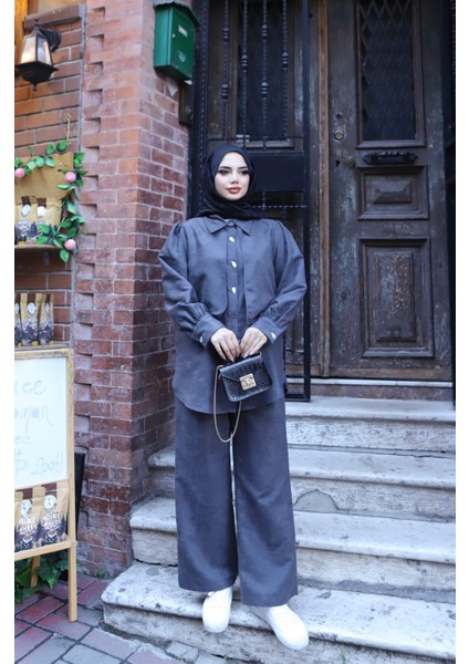 Sedef Düğmeli Süet Takım