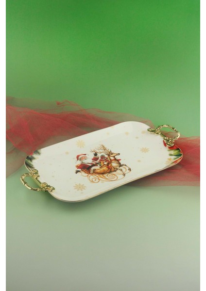 Christmas Reindeer Gold Metal Saplı Porselen Tepsi fiyatları