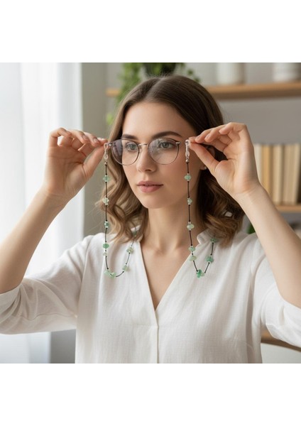 Aventurin Taşı Gözlük Askısı – Doğal Taş Gözlük Ipi, Şans Taşı