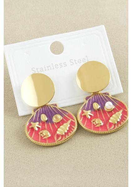 Oval Mineli Lüks Çelik Küpe