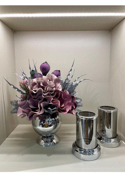 Yapay Çiçekli 3 Parça Set Gümüş No:6