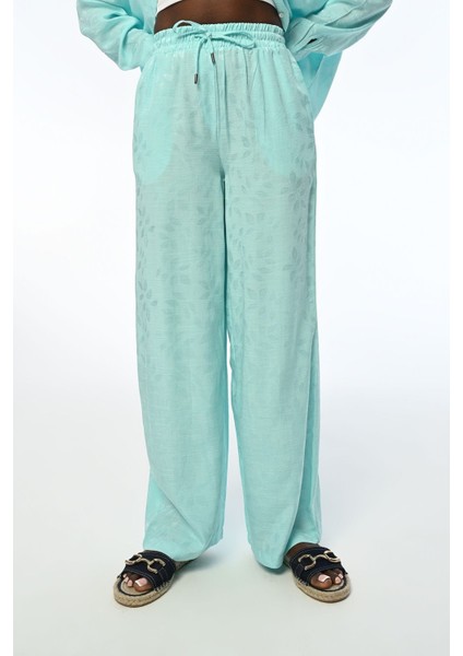 Kadın Rahat Kalıp Bol Paça Beli Lastikli Mint Renk Pantolon