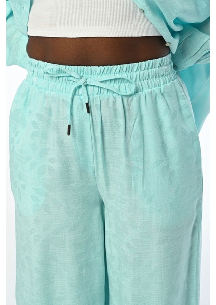 Kadın Rahat Kalıp Bol Paça Beli Lastikli Mint Renk Pantolon modelleri