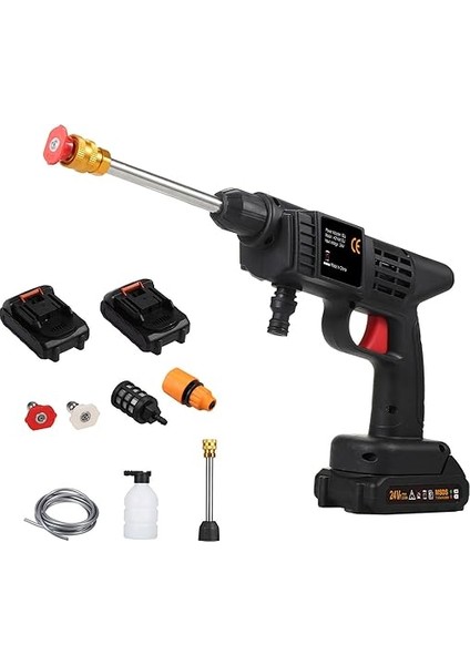 Basınçlı Yıkama Makinesi, 150PSI Taşınabilir Basınçlı Temizleyici El Tipi, 6'sı 1 Arada Püskürtücü Pil ve Şarj Cihazı 24V 1500MAH Pil Elektrikli Basınçlı Yıkama Makinesi Araba Yıkama, Sulama indirimleri