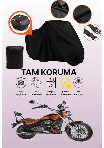 Siyah Arka Çanta Uyumlu Motolux Cappadocia 125 Uyumlu Motosiklet Brandası, Koruyucu Örtü