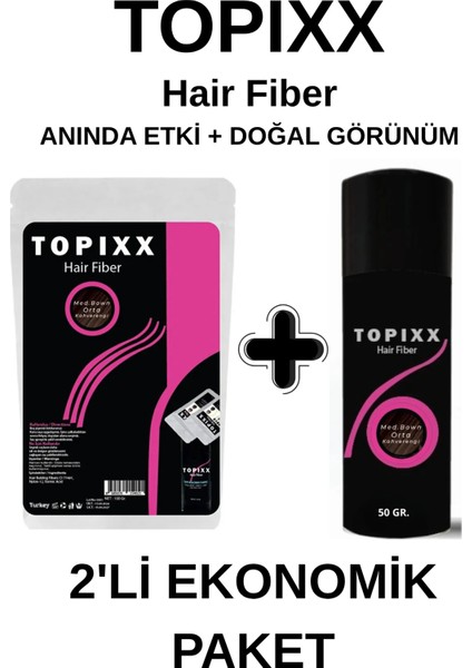 Topixx Hair 100 Gr. + 50 Gr. 2'li Ekonomik Set Saç Tozu Orta Kahverengi Saç Dolgunlaştırıcı Toz Topik