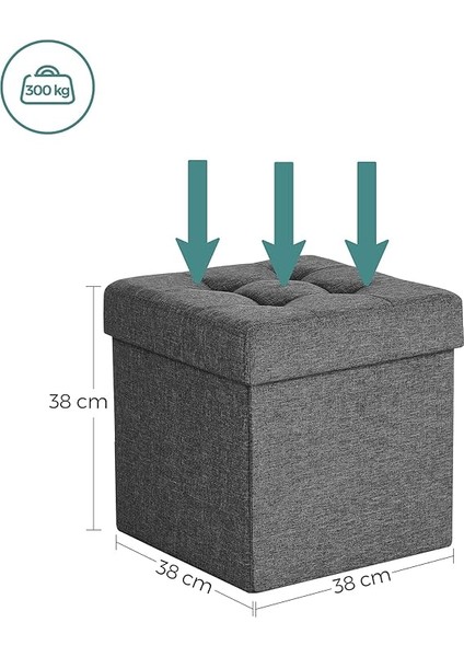 Saklama Alanlı Tabure, Kapaklı Küp, Oturma Sandığı, Saklama Kutusu, Katlanabilir, Maksimum Statik Taşıma Kapasitesi 300 Kg, 40 L, 38 x 38 x 38 cm Suni Keten, Koyu Gri SPF27Z modelleri