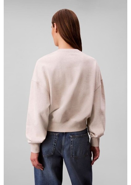 Kadın Regular Fit Logo Nakışlı Bisiklet Yaka Sweatshirt - Bej fiyatları