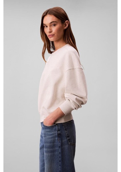 Kadın Regular Fit Logo Nakışlı Bisiklet Yaka Sweatshirt - Bej modelleri