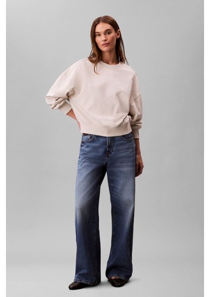 Kadın Regular Fit Logo Nakışlı Bisiklet Yaka Sweatshirt - Bej fırsatları