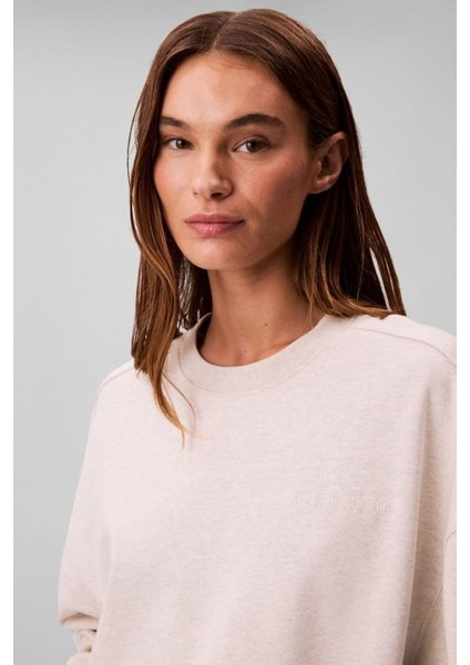 Kadın Regular Fit Logo Nakışlı Bisiklet Yaka Sweatshirt - Bej indirimleri