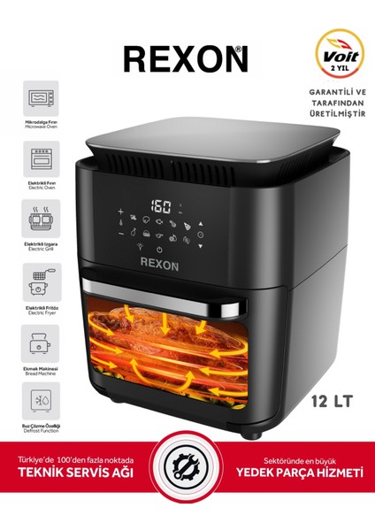 Xxl Airfryer Yağsız Fritöz Tavuk Çevirme Izgara 360° Dönüş 12 Lt Kapasite 7 Farklı Aparat