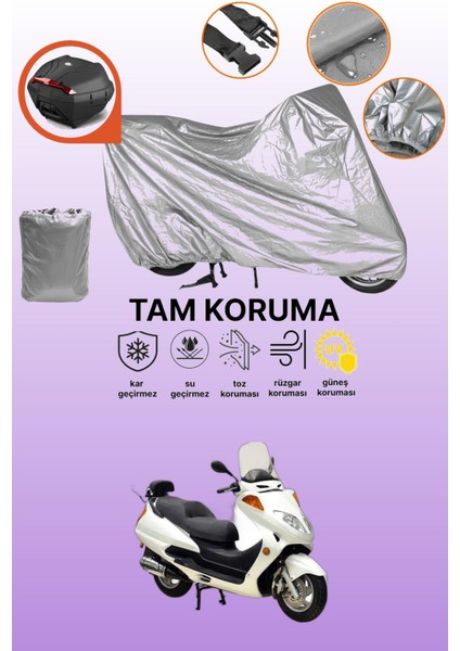 Gri Arka Çanta Uyumlu Asya As 150 T1 Uyumlu Motor Brandası, Koruyucu Örtü
