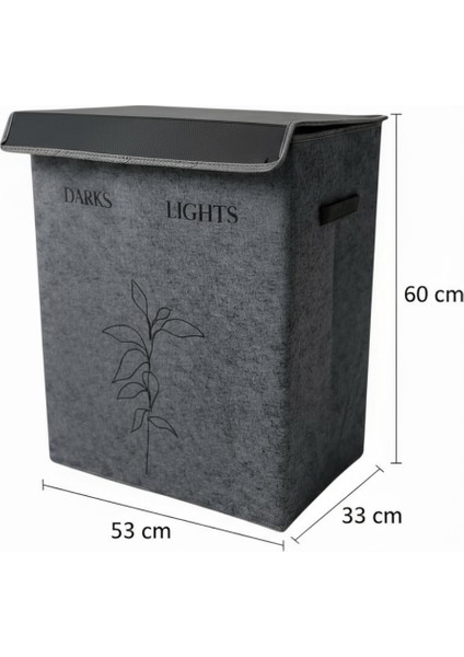 Gri Çift Gözlü Keçe Çamaşır Sepeti – Renkli/beyaz Ayırma Bölmeli, Deri Detaylı modelleri