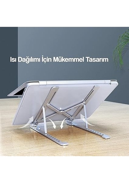 Katlanabilir Laptop Standı, Metal Dizüstü Bilgisayar Standı, Macbook, Notebook, 10-17 Inç Laptop Uyumlu, Taşınabilir Ergonomik Gümüş Bilgisayar Standı fırsatları