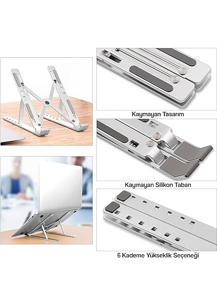 Katlanabilir Laptop Standı, Metal Dizüstü Bilgisayar Standı, Macbook, Notebook, 10-17 Inç Laptop Uyumlu, Taşınabilir Ergonomik Gümüş Bilgisayar Standı indirimleri