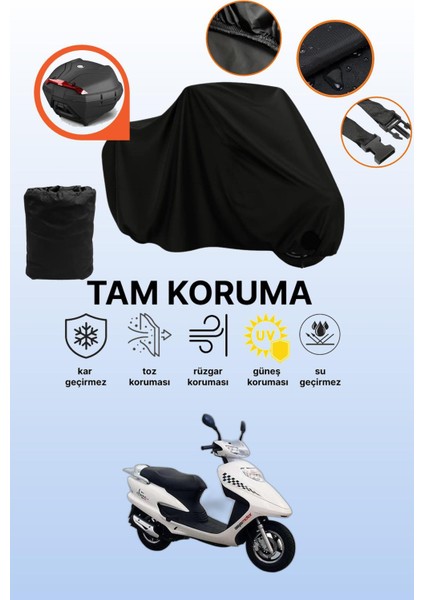 Siyah Arka Çanta Uyumlu Asya Efsane Eco 100 Uyumlu Motosiklet Brandası, Koruyucu Örtü