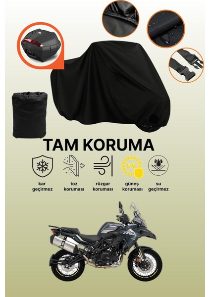 Siyah Arka Çanta Uyumlu Benelli Trk 502X Uyumlu Motosiklet Brandası, Koruyucu Örtü