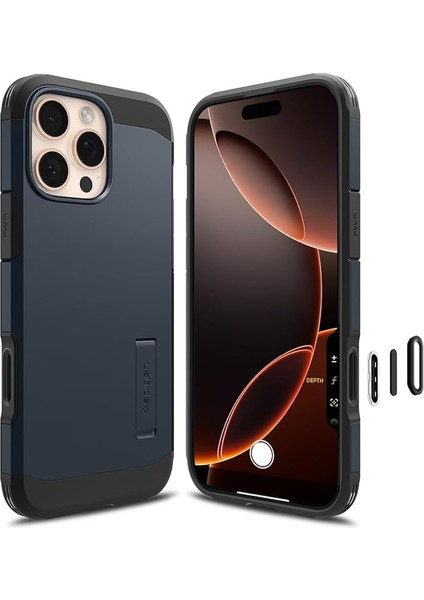 iPhone 16 Pro ile Uyumlu Ekstra Dayanıklı Magsafe Kılıf Tough Armor Ai T Force Kamera Butonu Hava Kanalı Teknolojisi Askeri Sınıf Koruma Kickstand'lı Metal Slate Çift Katman Kapak - ACS08511