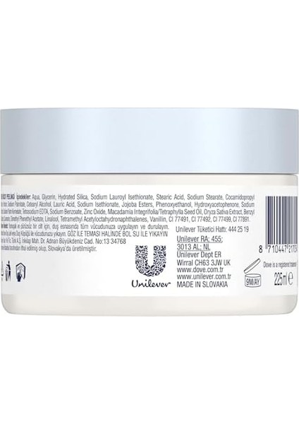 Dove Vücut Peelingi Macadamia Fındığı ve Pirinç Sütü 225 ml Beyaz modelleri